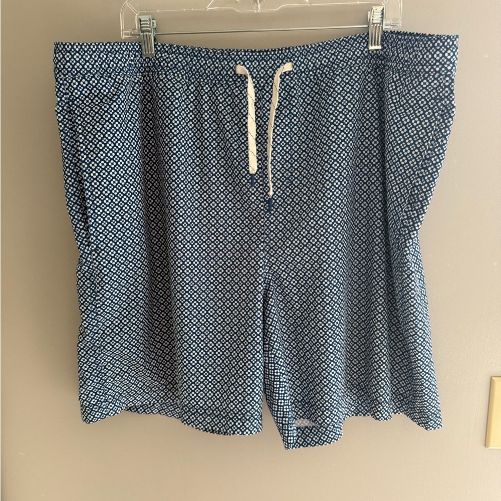 Elysian Swim Shorts Men’s SZ 2XL Blue White Design Quick Dry Mesh Lined Stretch
